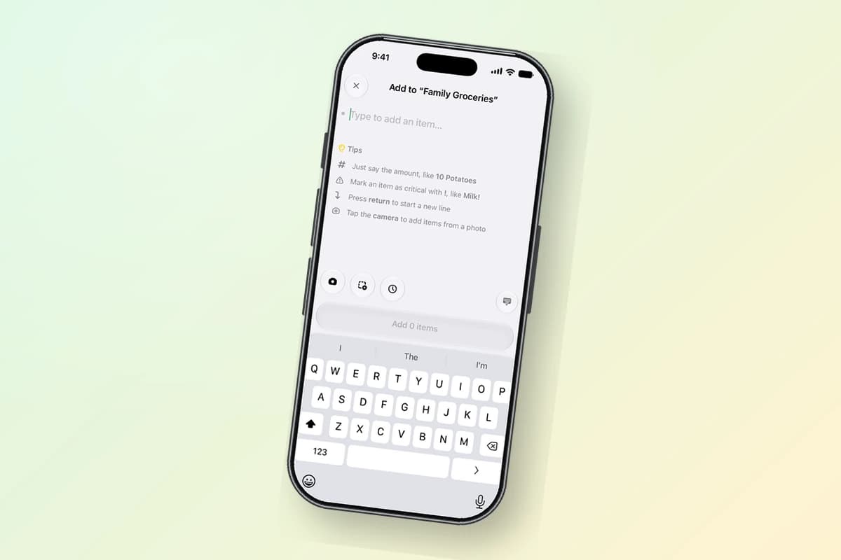 Grocer's add-items sheet shown on an iPhone 17 Pro