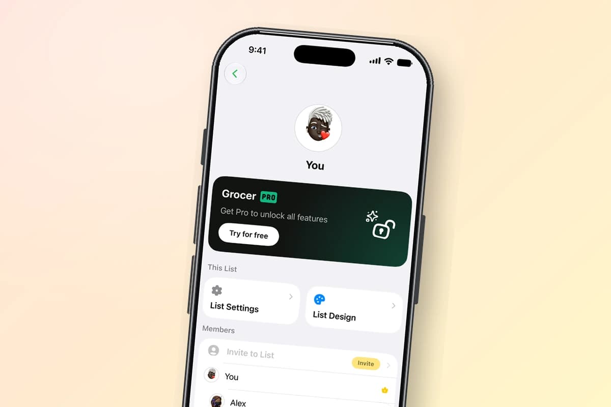 Grocer's Settings page shown on an iPhone 17 Pro